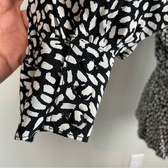 Talbots Black White Abstract Dot Partial Wrap Long Sleeve Top XL - Picture 3 of 10